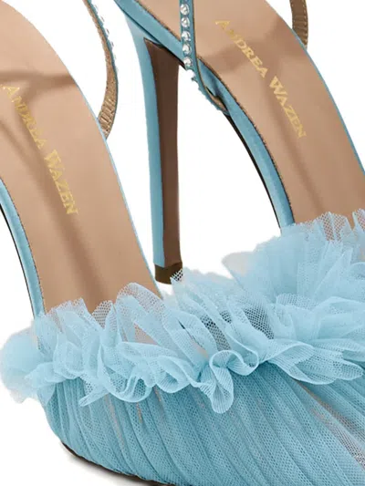 Andrea Wazen 120mm Franca Tulle Ankle-strap Pumps In Blue