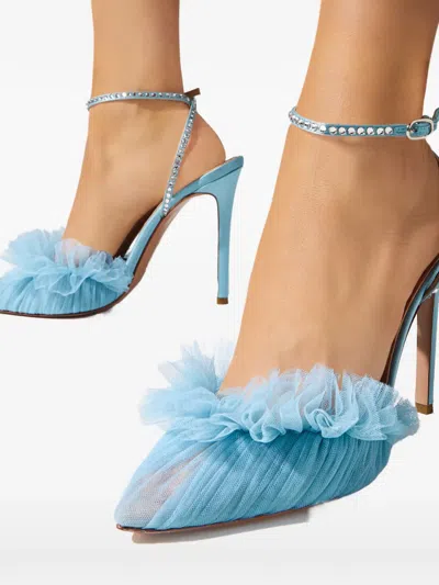 Andrea Wazen 120mm Franca Tulle Ankle-strap Pumps In Blue