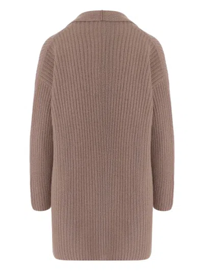 Bruno Manetti Cashmere Cardigan With Ribbed Knit In Brown