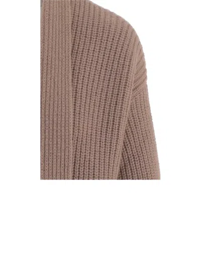 Bruno Manetti Cashmere Cardigan With Ribbed Knit In Brown