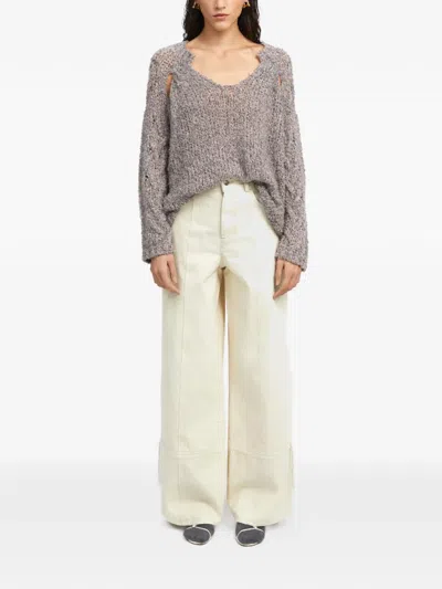 Aeron Unfinished Trim Wide Trousers In Neutral