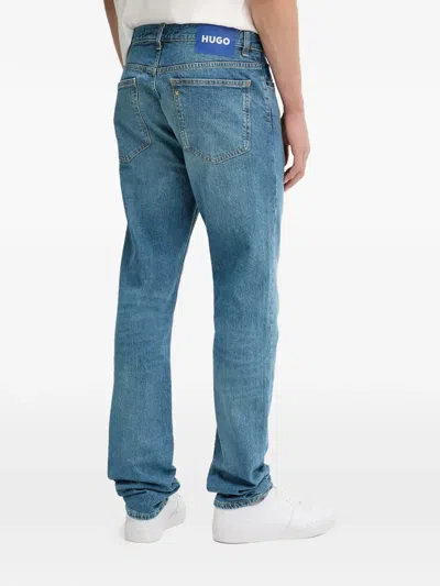 Hugo Boss Logo-patch Button-fastening Jeans In Blue