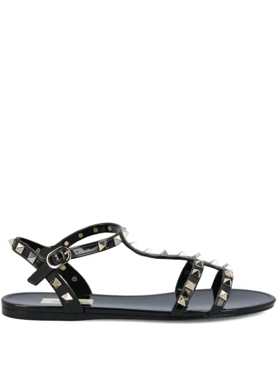 Valentino Garavani Rockstud Rubber Sandals Ankle Strap Design In Black
