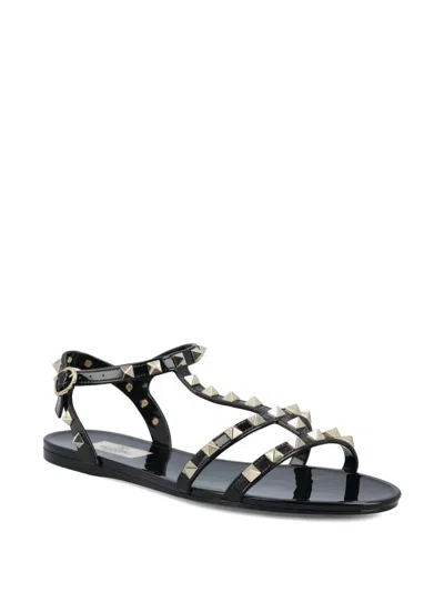 Valentino Garavani Rockstud Rubber Sandals Ankle Strap Design In Black
