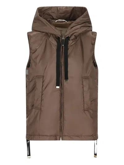 Max Mara Hooded Zip-up Gilet In Brown