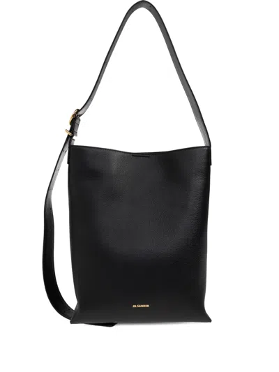 Jil Sander Small Leather Strap Shoulder Bag In Black