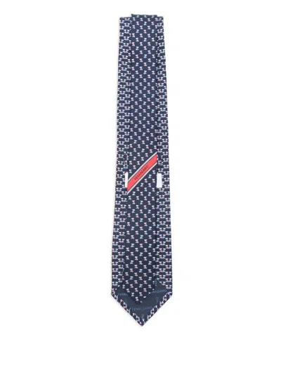 Ferragamo Terrier-print Silk Tie In Blue