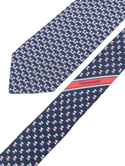 Ferragamo Terrier-print Silk Tie In Blue