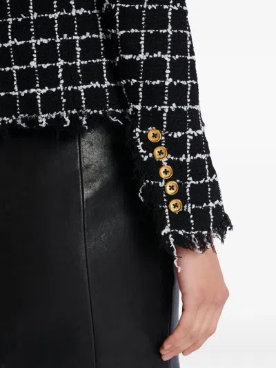 Balmain Black Checks Round Neck Blazer In Black