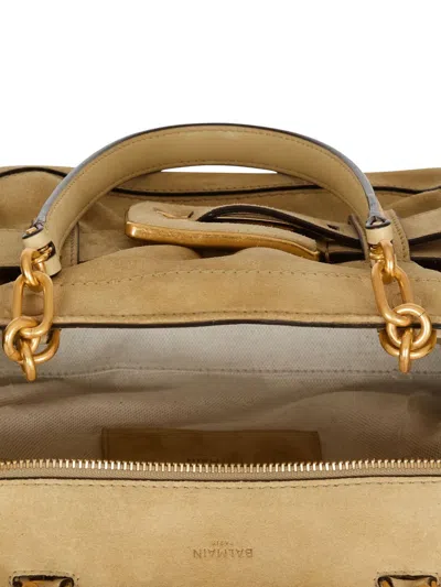 Balmain Anthem Suede Buckle Shoulder Bag In Neutral