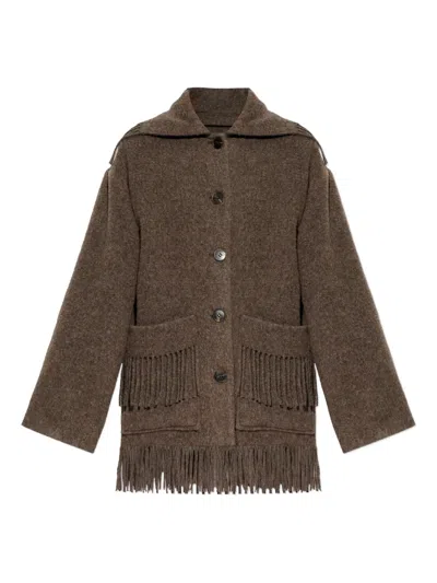 By Malene Birger Boloune Fringe Wool Coat In Brown