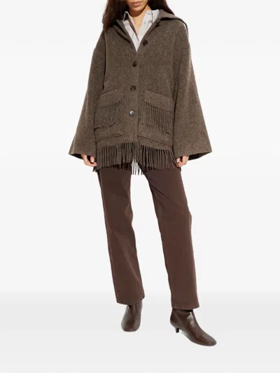 By Malene Birger Boloune Fringe Wool Coat In Brown