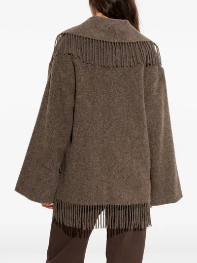 By Malene Birger Boloune Fringe Wool Coat In Brown