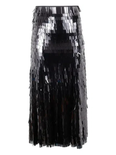 Self-portrait Fringed Midi Skirt In Black