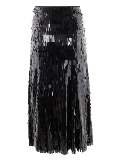 Self-portrait Fringed Midi Skirt In Black
