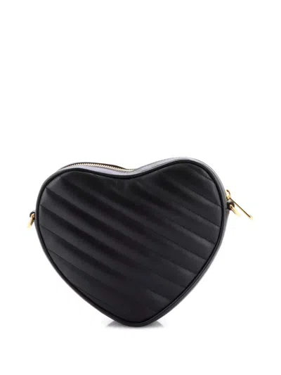 Pre-owned Gucci Interlocking G Heart Diagonal Quilted Leather Mini Shoulder Bag In Black