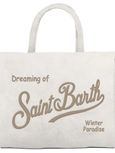 Mc2 Saint Barth Colette Fringed-velvet Tote Bag In White