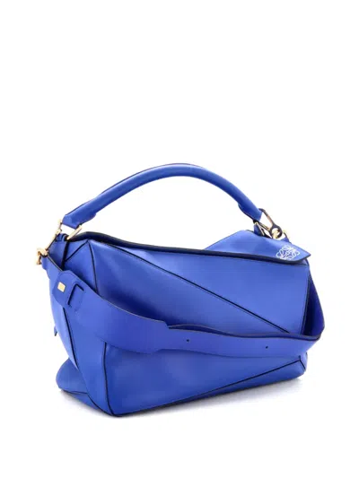 Pre-owned Loewe Puzzle Bag Leather Large Satchel In Blue
