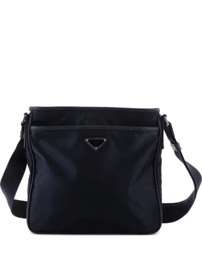 Pre-owned Prada Front Pocket Messenger Bag Tessuto Medium Crossbody Bag In Black