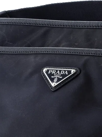 Pre-owned Prada Front Pocket Messenger Bag Tessuto Medium Crossbody Bag In Black