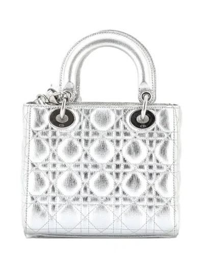 Pre-owned Dior My Lady  Bag Cannage Quilted Leather Satchel In Silver