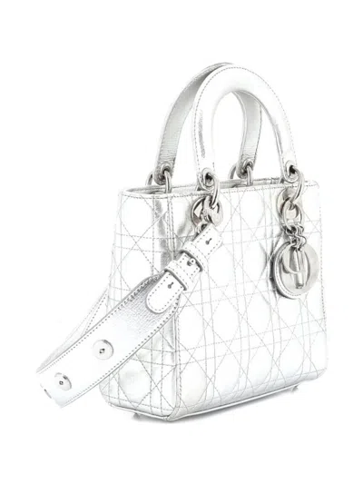 Pre-owned Dior My Lady  Bag Cannage Quilted Leather Satchel In Silver