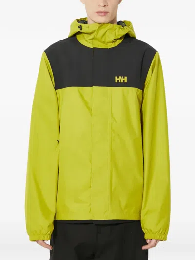 Helly Hansen Vancouver Hooded Colour-block Rain Jacket In Green