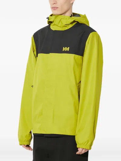 Helly Hansen Vancouver Hooded Colour-block Rain Jacket In Green