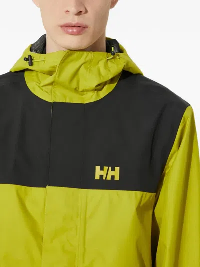 Helly Hansen Vancouver Hooded Colour-block Rain Jacket In Green