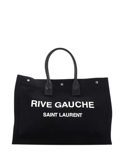 Pre-owned Saint Laurent Rive Gauche Shopper Camo Canvas Large Tote Bag In Black
