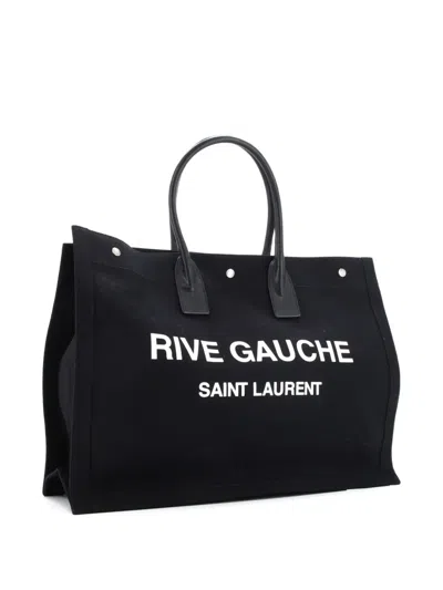 Pre-owned Saint Laurent Rive Gauche Shopper Camo Canvas Large Tote Bag In Black