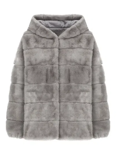 Betta Corradi Hooded Faux-fur Jacket In Gray