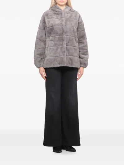 Betta Corradi Hooded Faux-fur Jacket In Gray