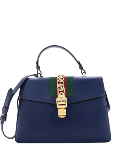 Pre-owned Gucci Sylvie Top Handle Bag Leather Medium Satchel In Blue
