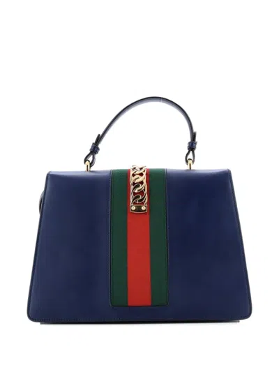 Pre-owned Gucci Sylvie Top Handle Bag Leather Medium Satchel In Blue