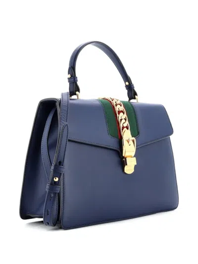 Pre-owned Gucci Sylvie Top Handle Bag Leather Medium Satchel In Blue