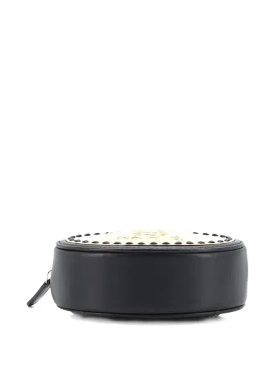 Pre-owned Chanel Logo Plate Oval Clutch With Chain Metal And Lambskin Shoulder Bag In Black