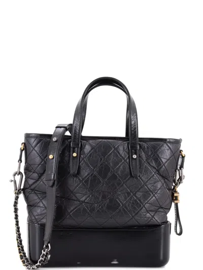 Pre-owned Chanel Gabrielle Shopping Quilted Calfskin Medium Tote Bag In Black