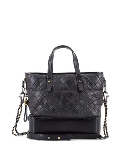 Pre-owned Chanel Gabrielle Shopping Quilted Calfskin Medium Tote Bag In Black