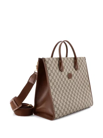Pre-owned Gucci Structured Top Handle Open Gg Coated Canvas Medium Tote Bag In Brown