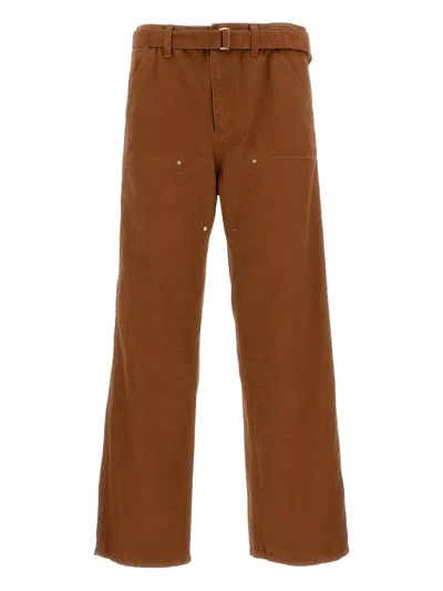 Sacai Belt Duck Trousers In Brown