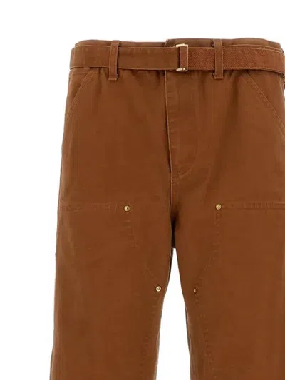 Sacai Belt Duck Trousers In Brown