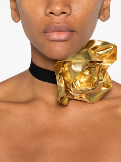 Parlor Rose-detail Ribbon Choker In Gold