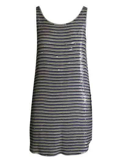 Pre-owned Theory Striped-sequin Embellished Mini Dress In Neutral