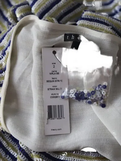 Pre-owned Theory Striped-sequin Embellished Mini Dress In Neutral