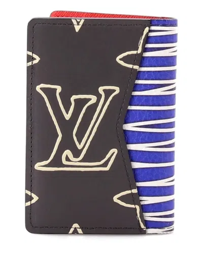 Pre-owned Louis Vuitton Pocket Organizer Patchwork Monogram Canvas And Printed Leather Small Wallets In Brown