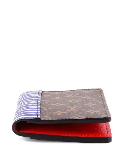 Pre-owned Louis Vuitton Pocket Organizer Patchwork Monogram Canvas And Printed Leather Small Wallets In Brown