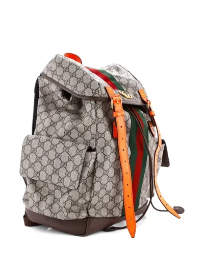 Pre-owned Gucci Ophidia Flap Gg Coated Canvas Medium Backpack In Brown