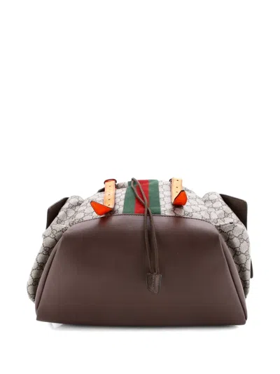 Pre-owned Gucci Ophidia Flap Gg Coated Canvas Medium Backpack In Brown