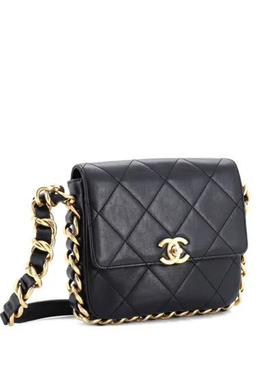 Pre-owned Chanel Framing Chain Flap Bag Quilted Calfskin Small Shoulder Bag In Black